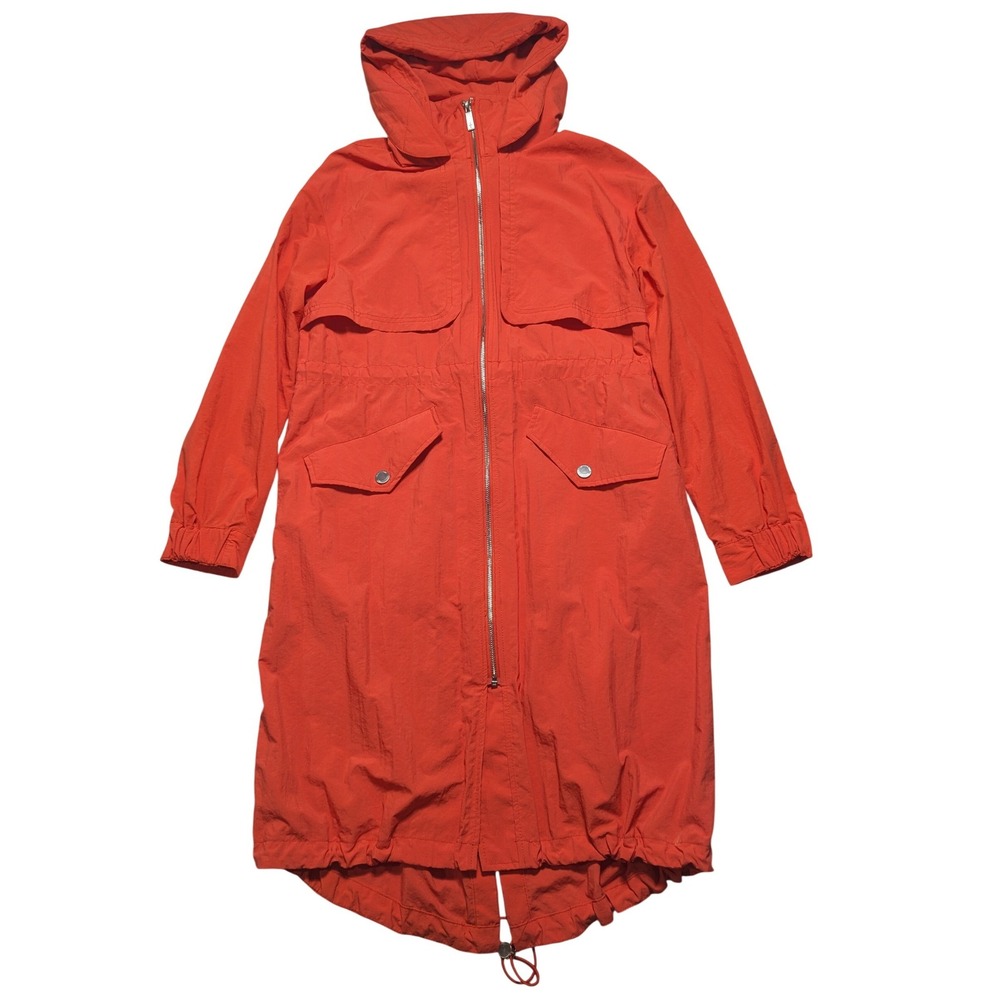 Kenneth Cole Women XS Orange Nylon Longline Hooded Trench Windbreaker Raincoat